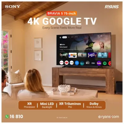 Sony BRAVIA 5 K-75XR50 75" 4K HDR Google TV — immersive viewing on a big screen.