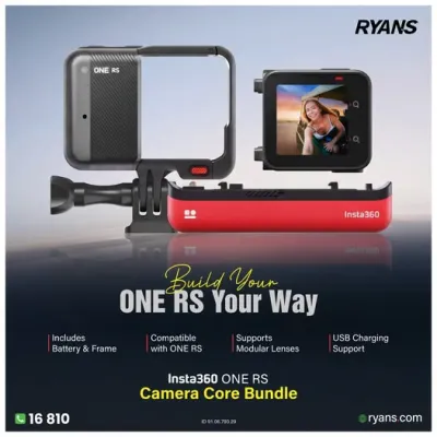 Insta360 ONE RS Core Bundle – Essential core, battery, and mounting frame for your ONE RS setup.