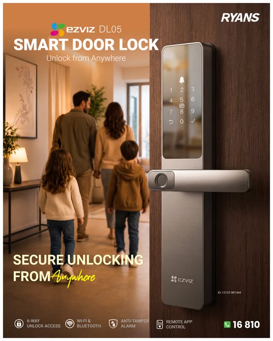 EZVIZ DL05 – Wi-Fi smart door lock with flexible access options for home security.