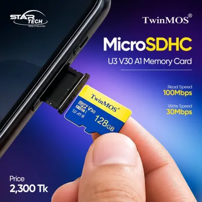 Twinmos 128GB MicroSDHC U3 Class 10 V30 A1 Memory Card