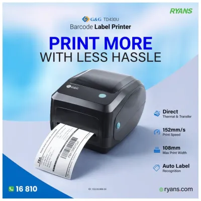 G&G TD430U – Thermal transfer barcode label printer for fast, flexible label printing.