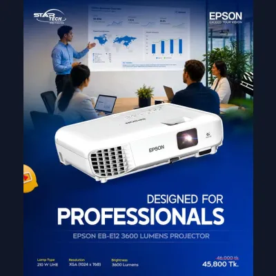 3600 Lumens Brightness, XGA Resolution & 12,000-Hour Lamp Life — Epson EB-E12 3LCD Projector