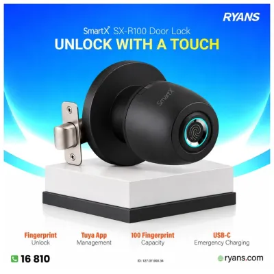 SmartX SX-R100 – Fingerprint round knob smart door lock for convenient access control.