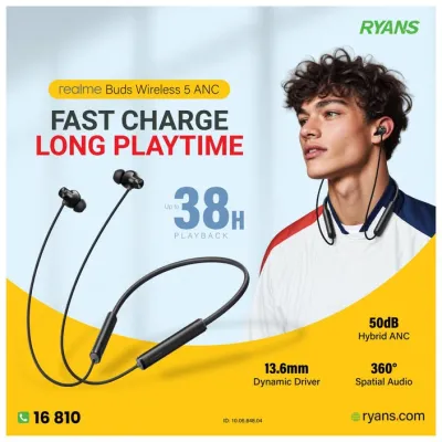 realme Buds Wireless 5 ANC – Bluetooth neckband with focused noise control and long playback.