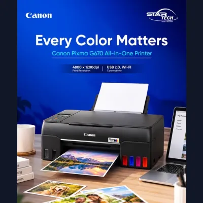 6-Color Dye Inks, High-Yield Photo Printing & Wireless Connectivity — Canon Pixma G670 All-In-One Printer