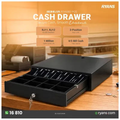 Rongta RT410B2 – Durable POS cash drawer for busy retail and hospitality counters.