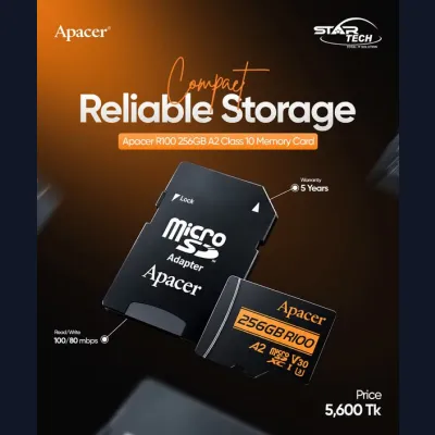 Apacer R100 SDXC/SDHC UHS-I U3 V30 256GB A2 Class 10 Memory Card with Adapter