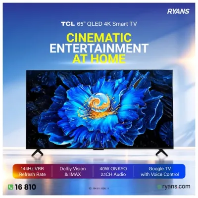 TCL 65C6KS 65" 4K UHD QD-Mini LED Smart TV — vivid detail with smooth 144Hz viewing.