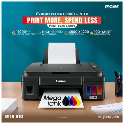Canon Pixma G3010 All-in-One Ink Tank Printer – Low-Cost, High-Volume Printing Made Easy.