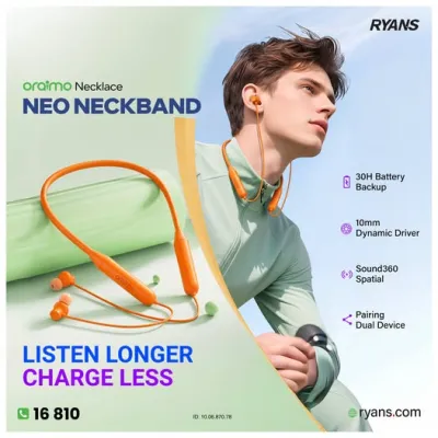 oraimo Necklace Neo Wireless Neckband – Punchy Bass & All-Day Battery.
